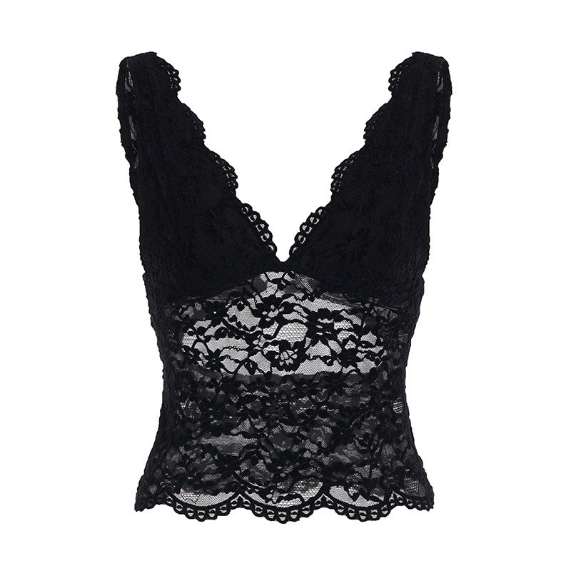 Damen Spitzen-Camisole mit tiefem V-Ausschnitt und eleganter Spitze EB