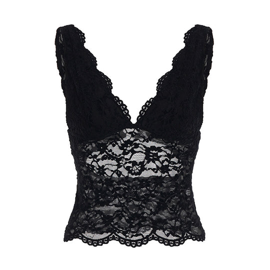 Damen Spitzen-Camisole mit tiefem V-Ausschnitt und eleganter Spitze EB