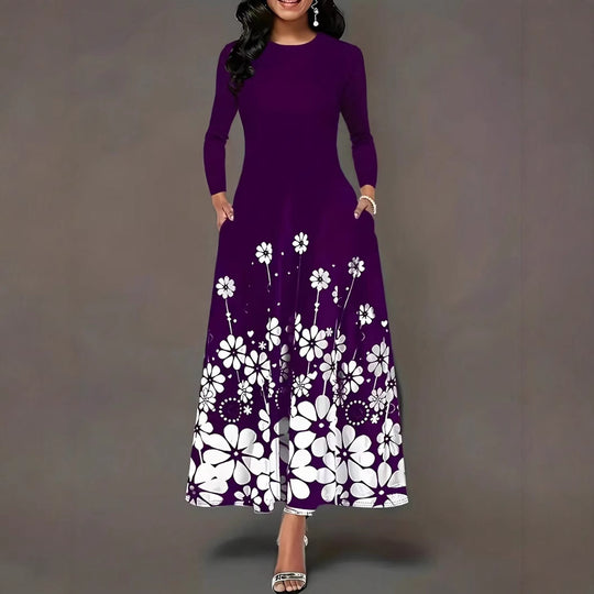Damen Maxikleid mit floralem Druck und langem Ärmel EB