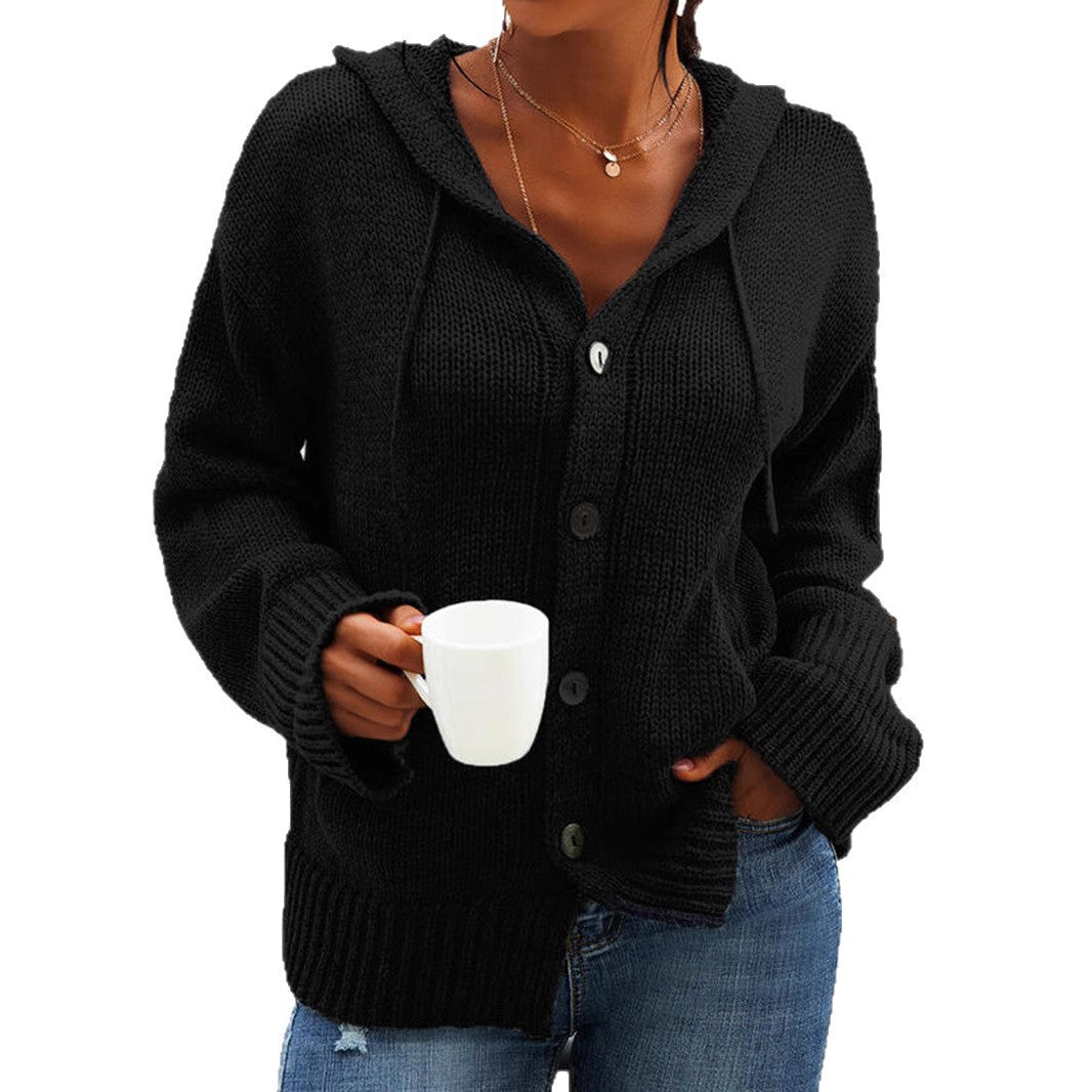 Damen Grober Strickcardigan mit Kapuze und praktischen Taschen EB