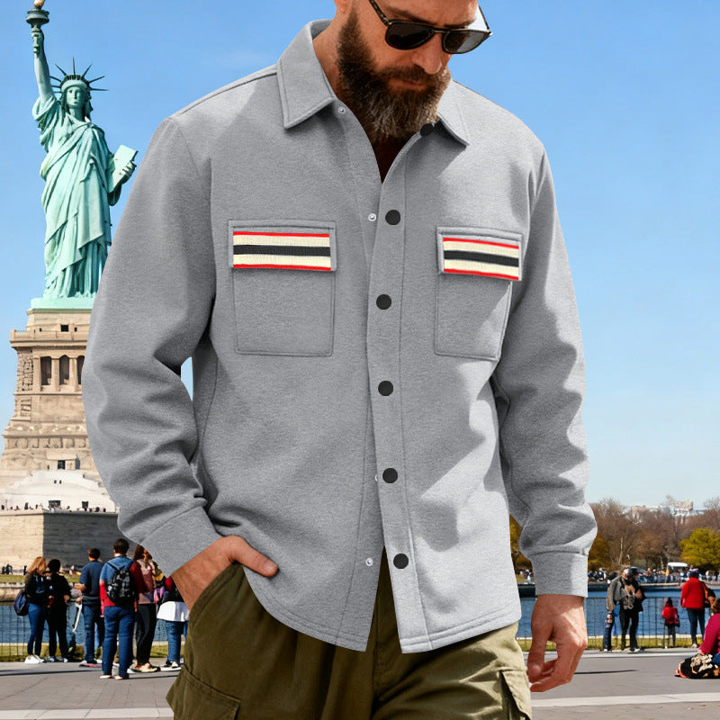 Herren Overshirt-Jacke mit Druckknopfleiste und gestreiften Brusttaschen EB