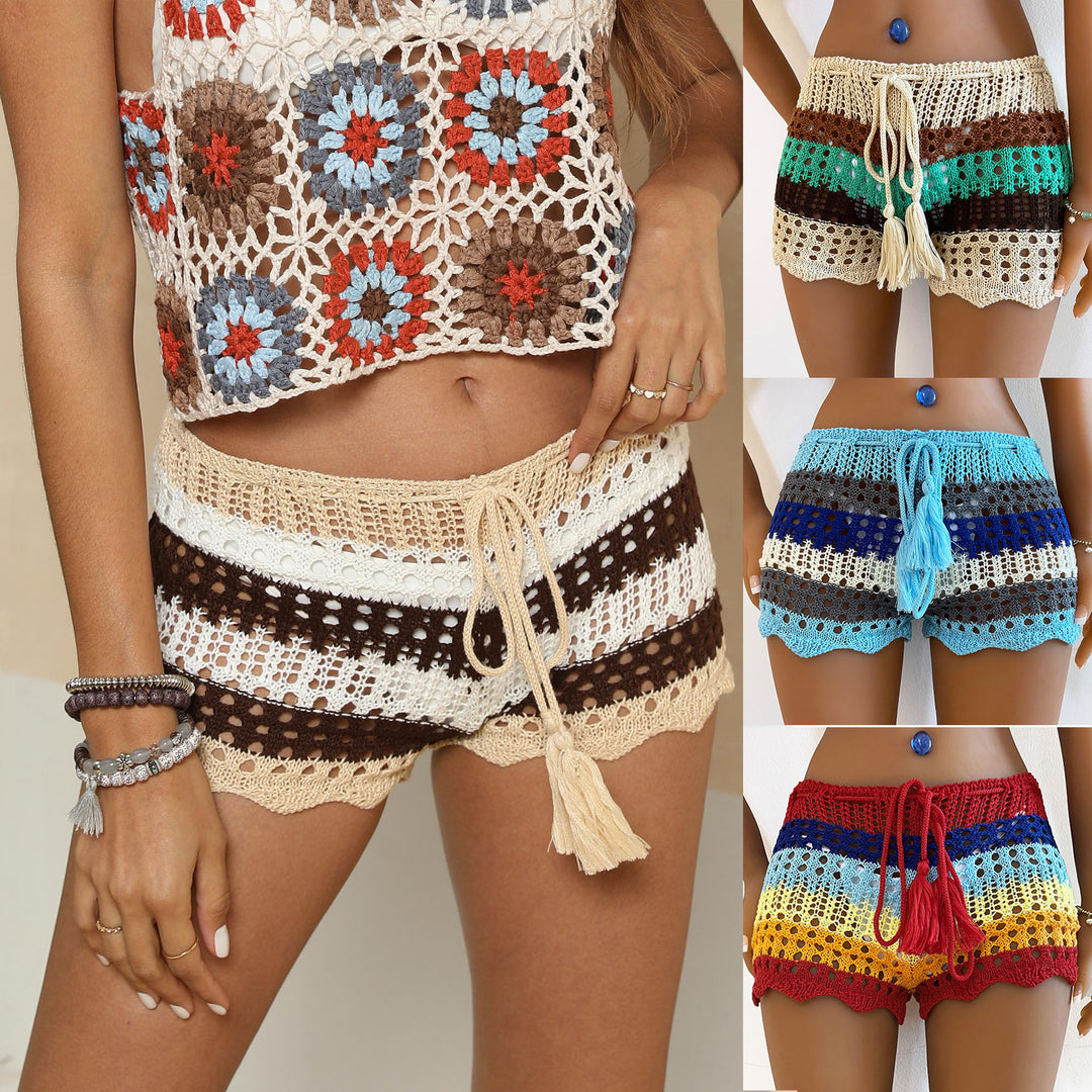 Damen Häkel-Strandshorts mit dekorativem Taillenzug EB