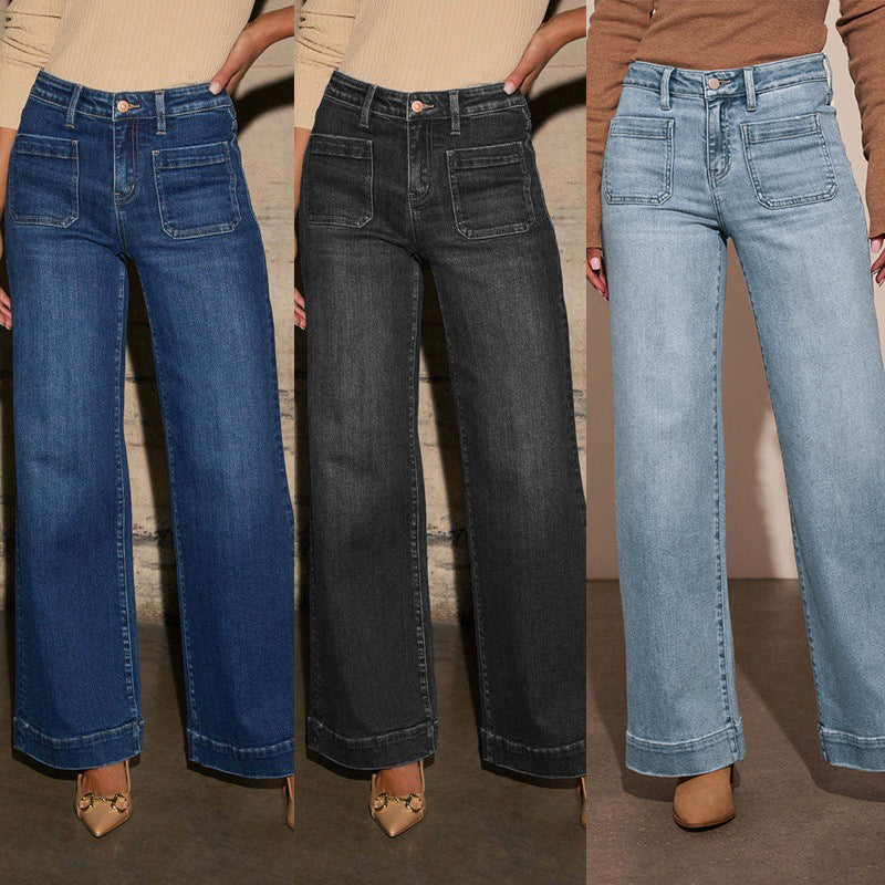 Damen Weit geschnittene Jeans mit hohen Taschen und elegantem Auftritt EB
