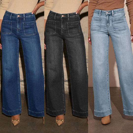 Damen Weit geschnittene Jeans mit hohen Taschen und elegantem Auftritt EB