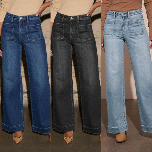 Damen Weit geschnittene Jeans mit hohen Taschen und elegantem Auftritt EB