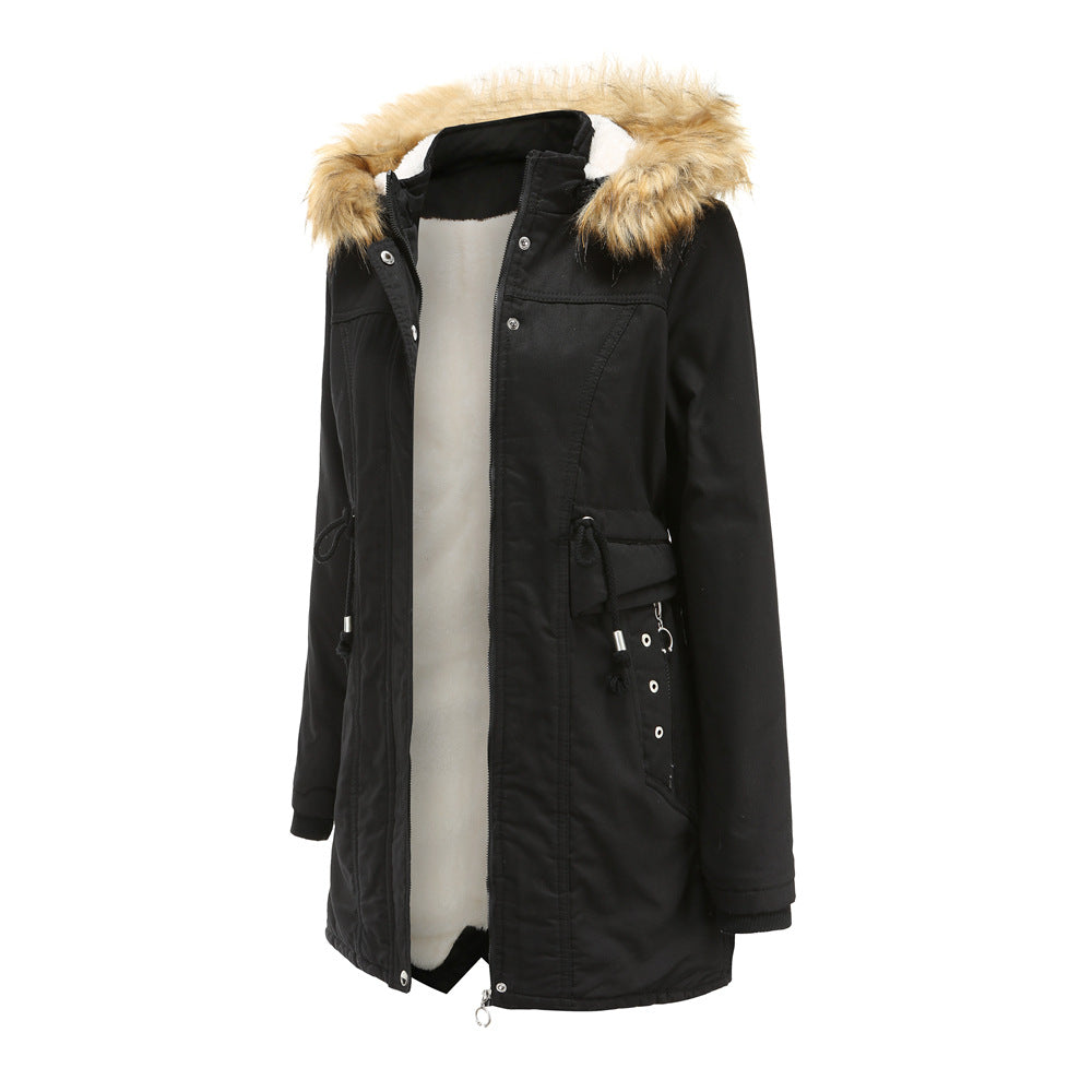 Damen moderne Parka mit abnehmbarem Kunstfellkragen und seitlichen Taschen EB