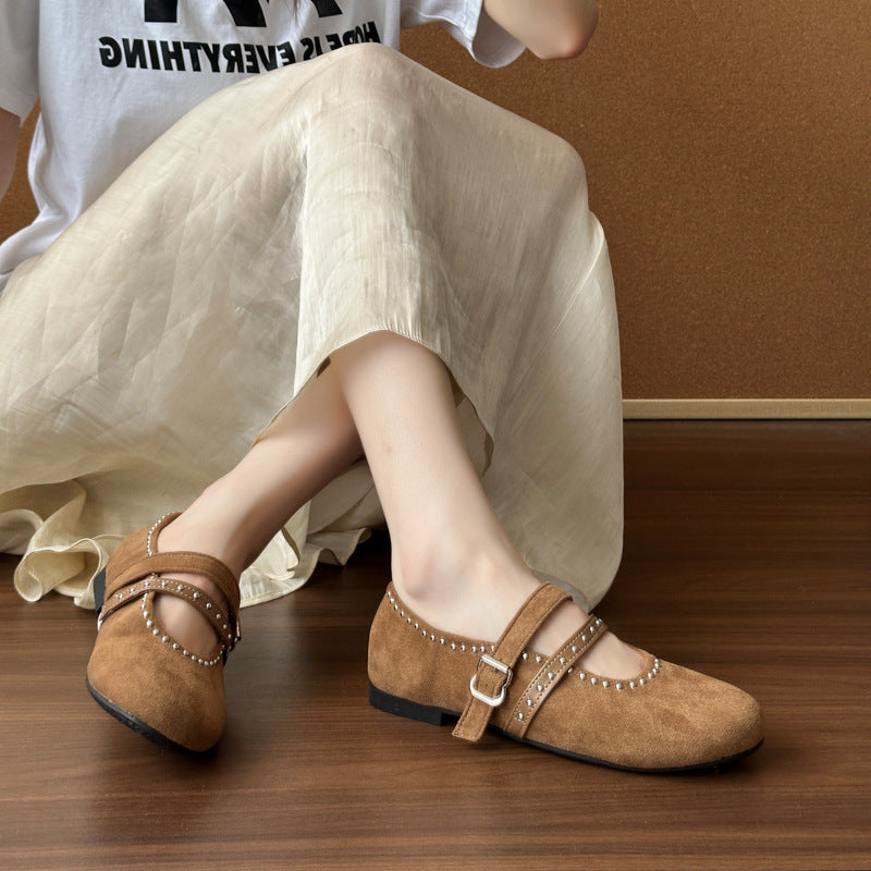 Damen Elegante Ballerinas mit dekorativen Schnallen und weichem Wildleder EB