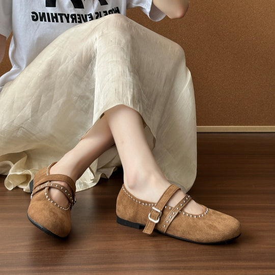Damen Elegante Ballerinas mit dekorativen Schnallen und weichem Wildleder EB