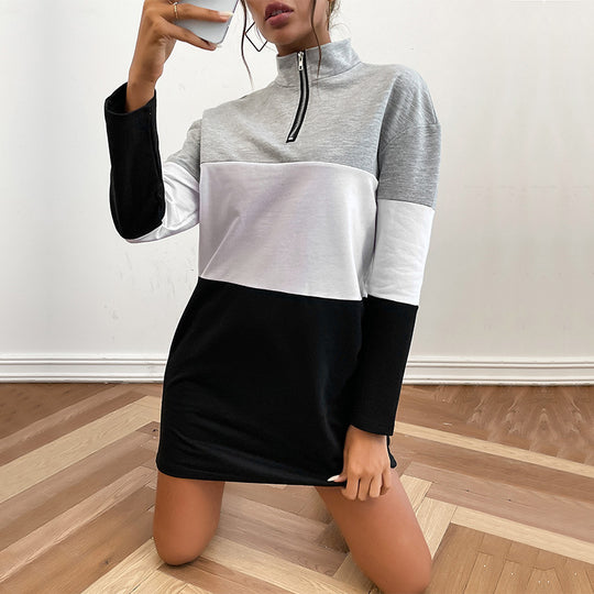 Damen Freizeitkleid mit hohem Kragen und sportlichem Reißverschluss EB