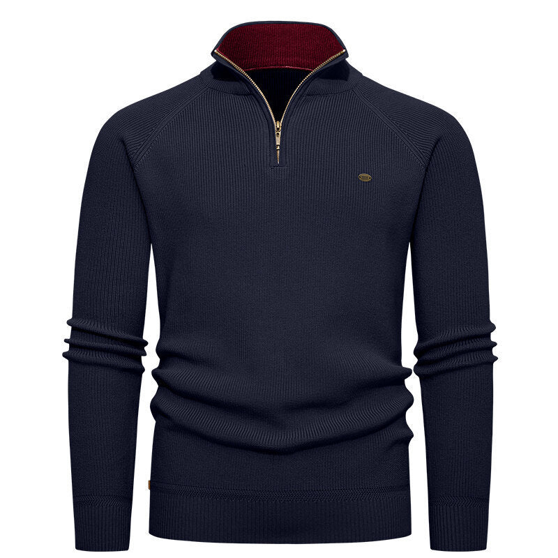 Herren hochwertiger Strickpullover mit Stehkragen und modernem Reißverschluss EB