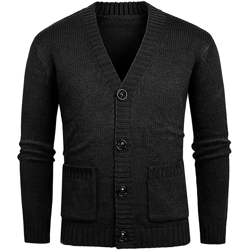Herren lässige Strickjacke mit tiefem V-Ausschnitt und großzügigen Taschen EB
