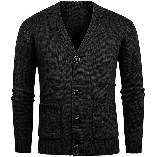 Herren lässige Strickjacke mit tiefem V-Ausschnitt und großzügigen Taschen EB