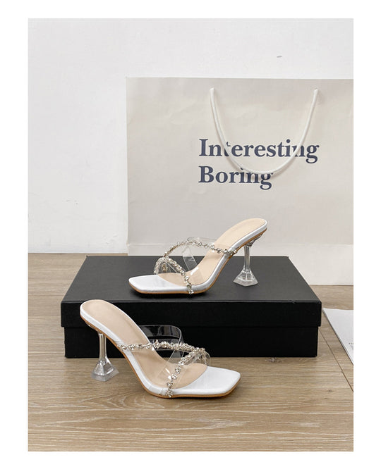 Damen Glamouröse Mules mit glitzerndem Riemchen EB