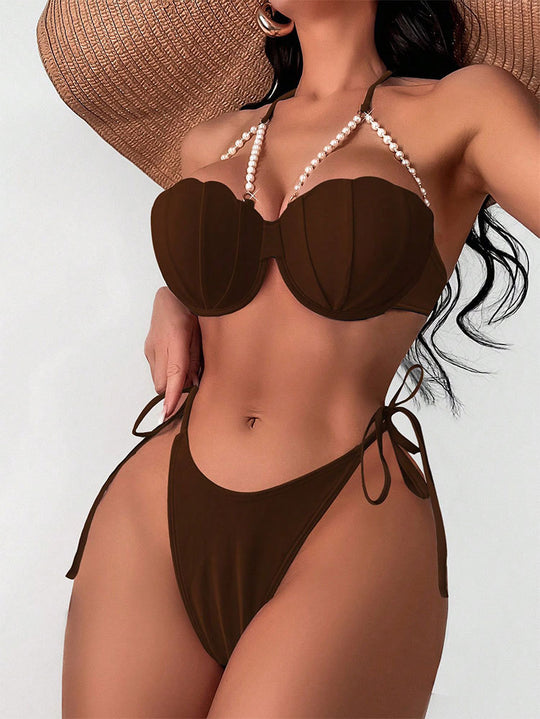 Damen Eleganter Push-Up-Bikini mit Perlenakzenten EB