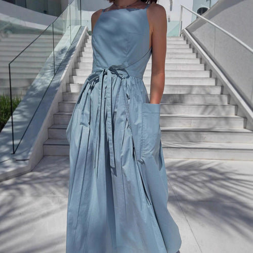 Damen Maxi-Kleid mit schwingendem Rock und praktischen Seitentaschen EB