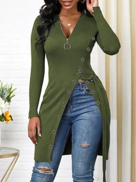 Damen Strickmantel mit asymmetrischem Schnitt und dekorativen Knopfdetails EB