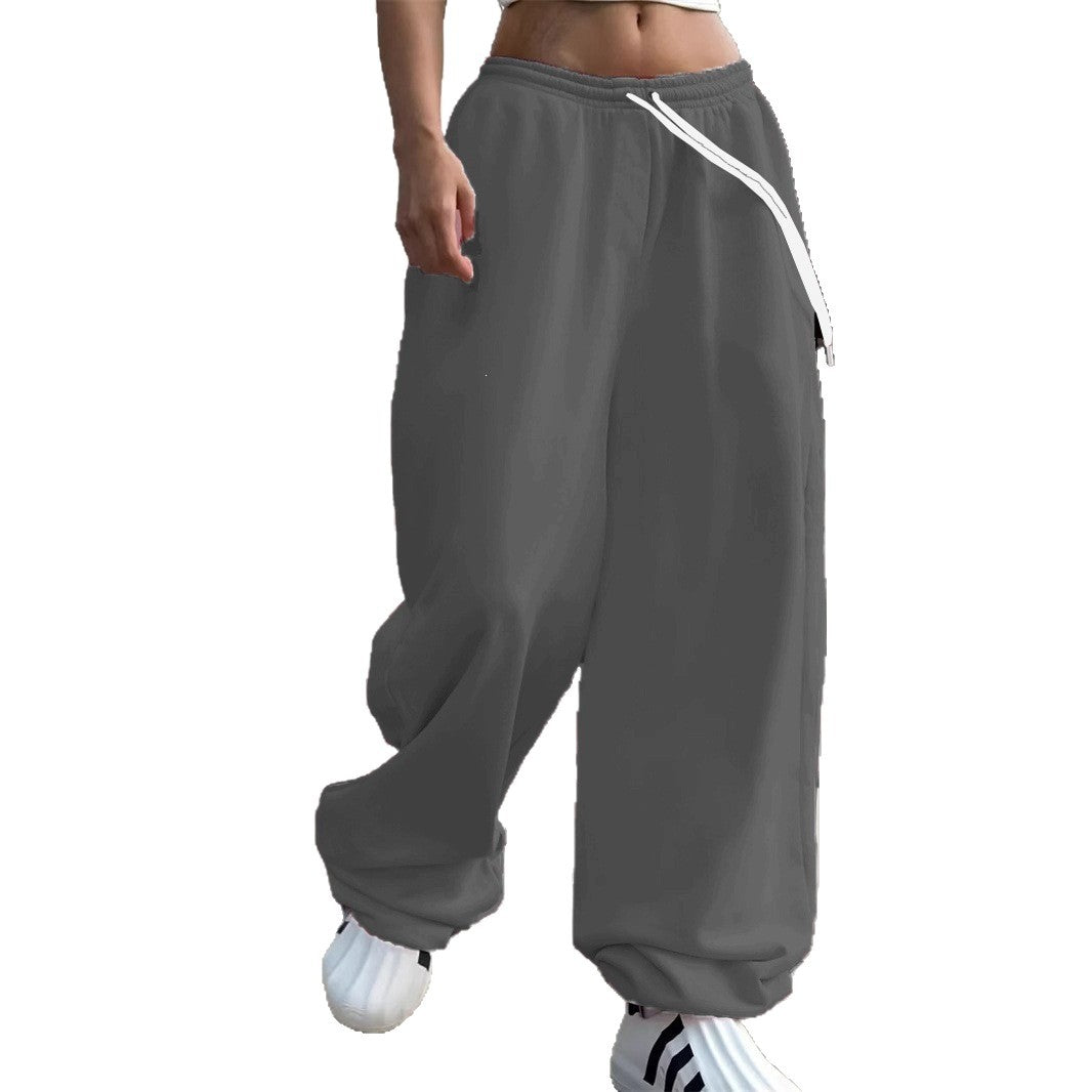 Damen nan weite Baggy-Jogginghose mit hohem Komfortbund, Kordelzug und elastischen Knöchelbündchen EB