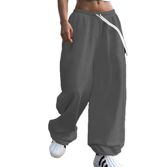Damen nan weite Baggy-Jogginghose mit hohem Komfortbund, Kordelzug und elastischen Knöchelbündchen EB