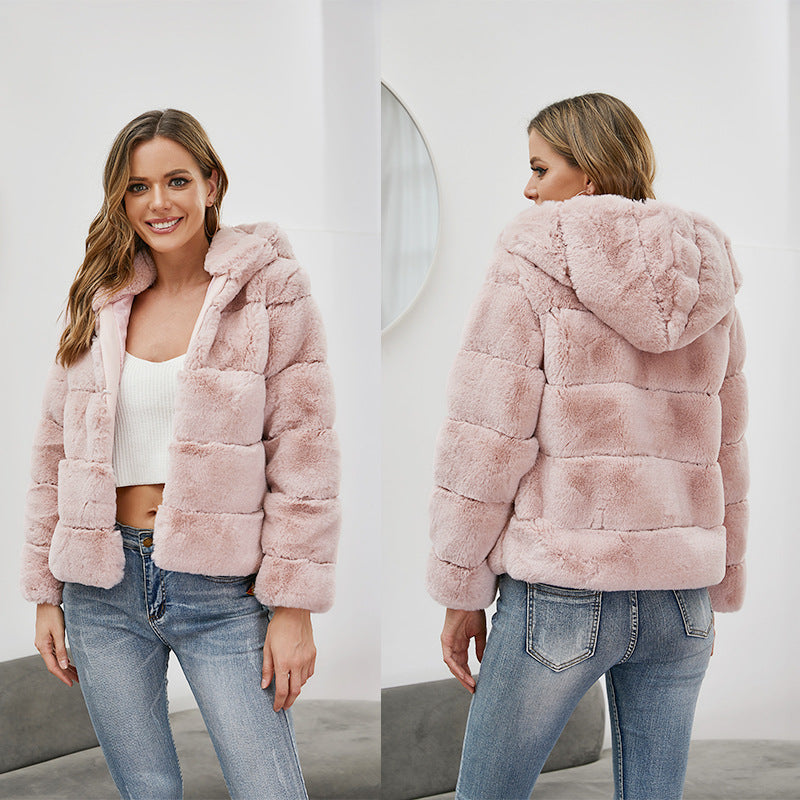 Damen weiche Fleecejacke mit Kapuze EB