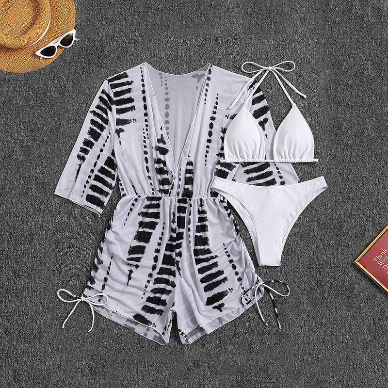 Damen Strandkleid mit tiefem V-Ausschnitt und verstellbaren Rüschendetails EB