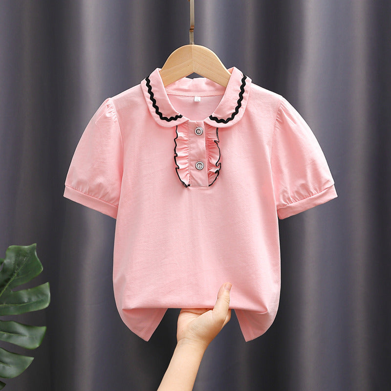 Mädchen modische Bluse mit Rüschenkragen und Puffärmeln EB