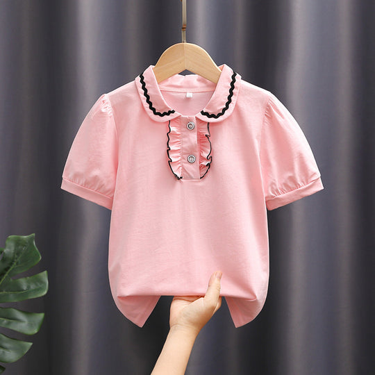 Mädchen modische Bluse mit Rüschenkragen und Puffärmeln EB