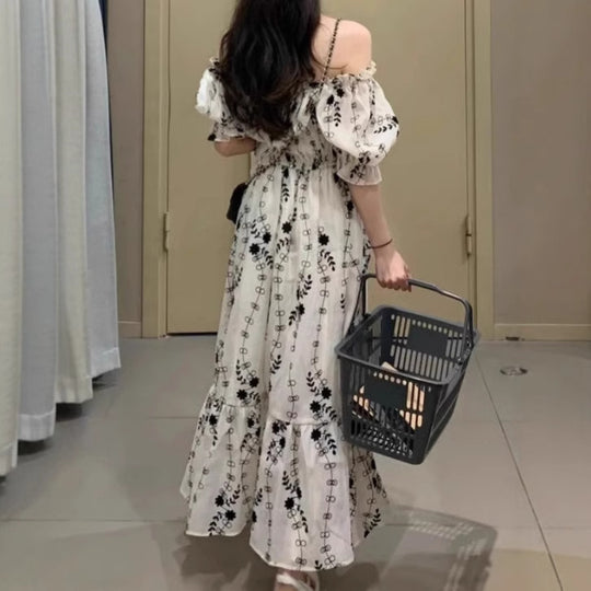Damen Boho-Maxikleid mit elastischem Oberteil und voluminösen Ärmeln EB