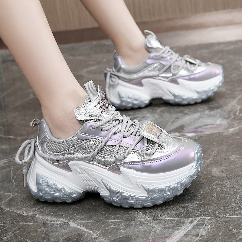 Damen modische Sneakers mit glänzenden Akzenten und stoßdämpfendem Sohlenprofil EB