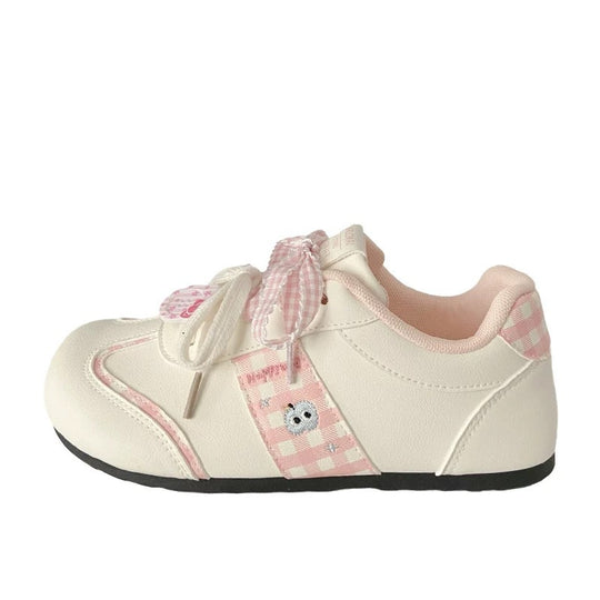 Damen Sneakers mit verspieltem Karomuster und dekorativen Schleifen EB
