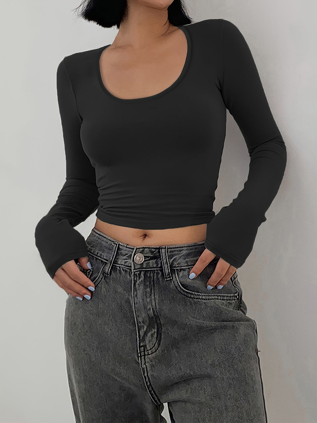 Damen Figurbetontes Langarmshirt mit weiten Ärmeln EB