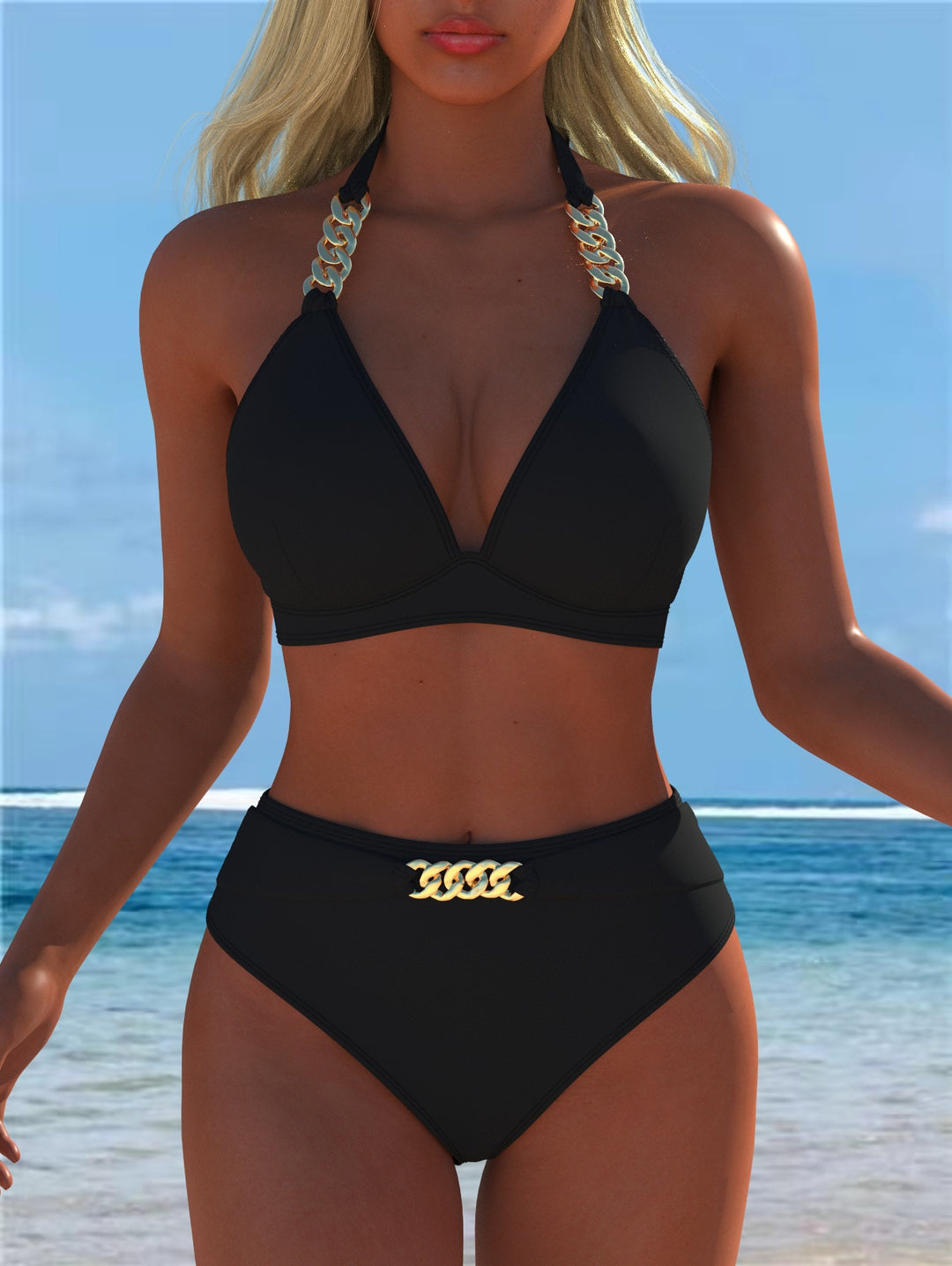 Damen Bikini mit luxuriösem Marmormuster und edlen Details EB