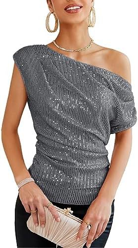Damen Funkelndes Oberteil mit asymmetrischem Schnitt und glamourösem Paillettenbesatz EB