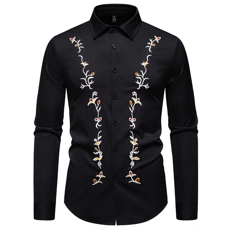 Herren Langarmhemd mit floralen Stickereien EB