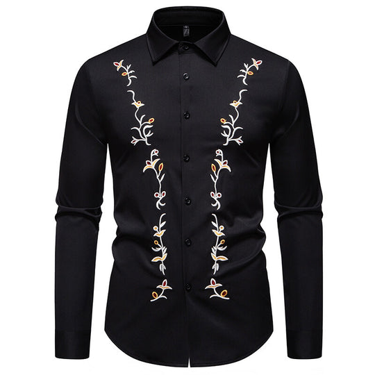Herren Langarmhemd mit floralen Stickereien EB