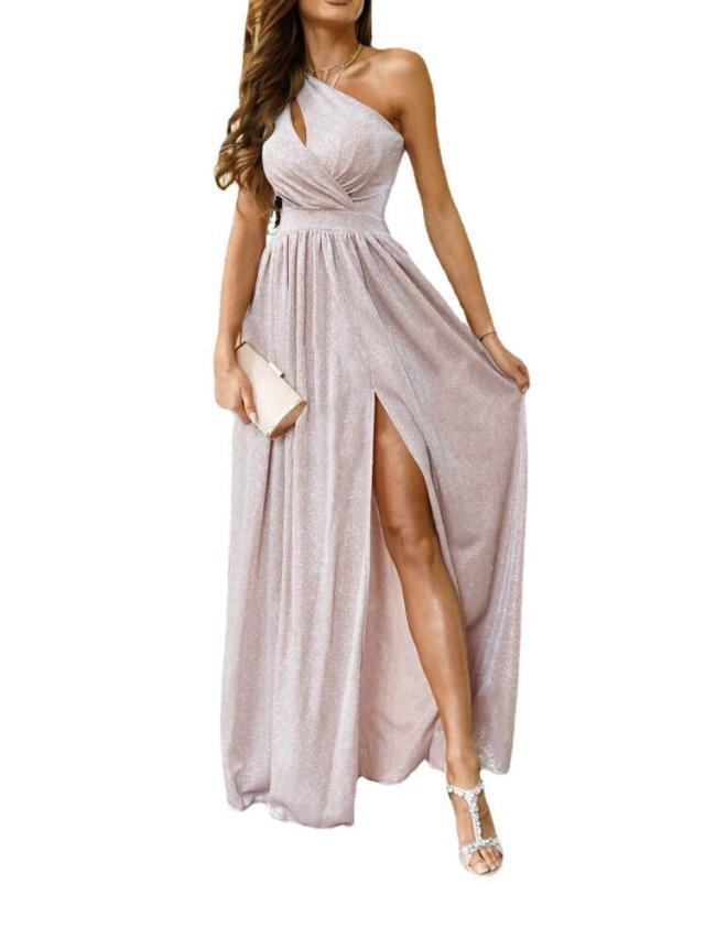 Damen elegantes Abendkleid mit asymmetrischem Ausschnitt und Seitenschlitz EB