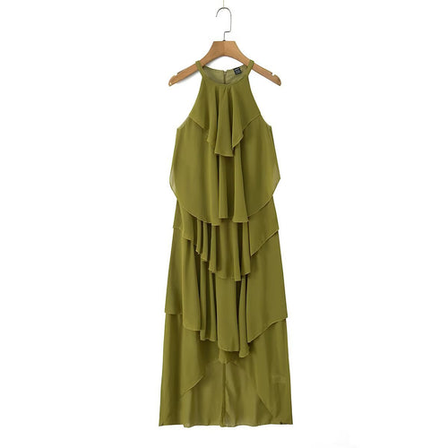 Damen Maxikleid mit schwingenden Volants EB