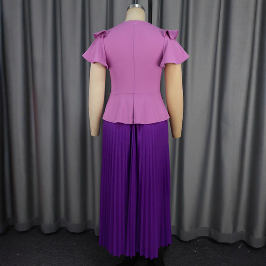 Damen Elegantes Plissee-Kleid mit modischen Rüschendetails und taillierter Jacke EB