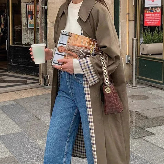 Damen Oversized Trenchcoat mit Karo-Muster EB