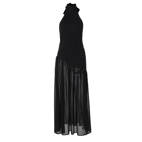 Damen Elegantes Maxikleid mit raffiniertem Halterdesign und transparentem Rock EB