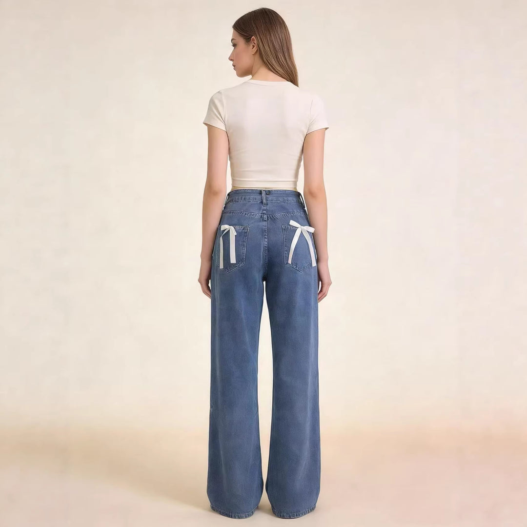 Damen nan hochgeschnittene extra-lange Schlagjeans mit weitem Bein und cleanem Five-Pocket-Schnitt EB