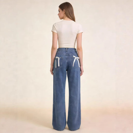 Damen nan hochgeschnittene extra-lange Schlagjeans mit weitem Bein und cleanem Five-Pocket-Schnitt EB