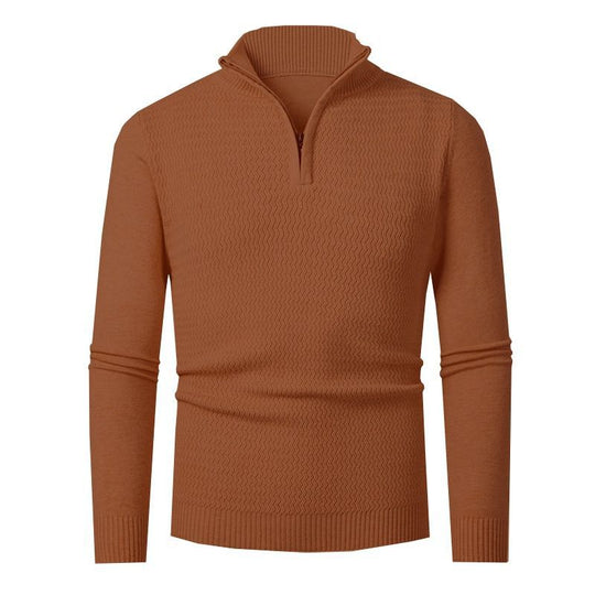 Herren eleganter Strickpullover mit Zipper und strukturiertem Wellen-Design EB