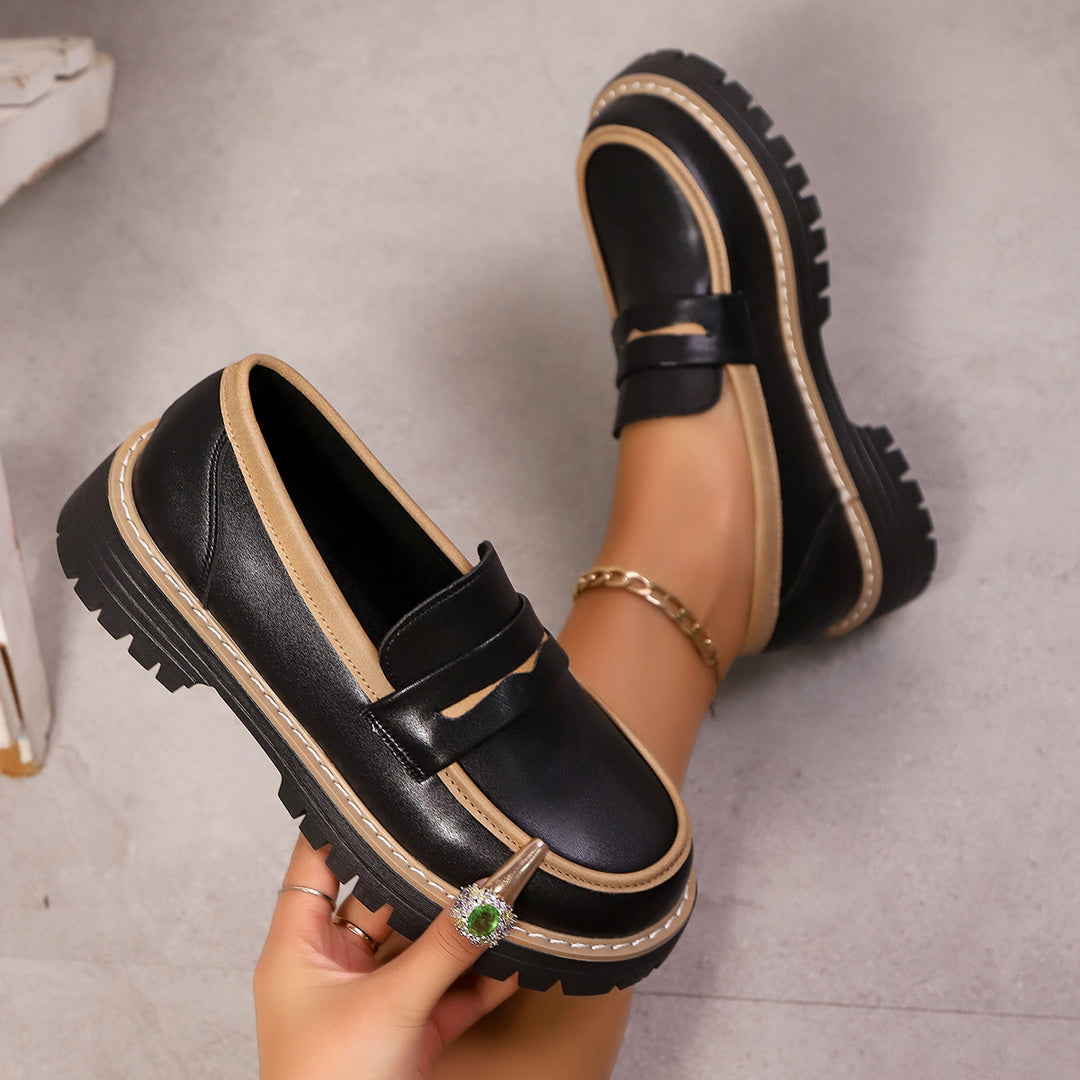 Damen Klassische Loafer mit rutschfester Sohle und glänzendem Finish EB