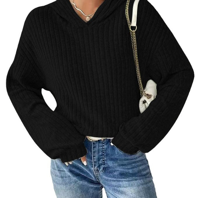 Damen lässiger Kapuzenpullover mit strukturiertem Rippdesign und weiten Ärmeln EB