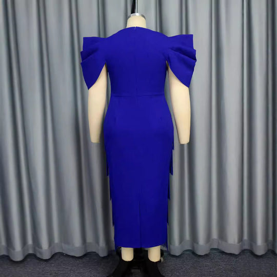 Damen Elegantes Fransen-Maxikleid mit voluminösen Puffärmeln EB
