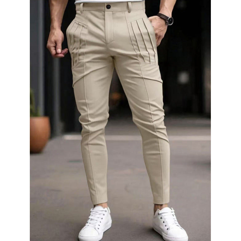 Herren stylische Slim-Fit Anzughose mit plissiertem Design EB