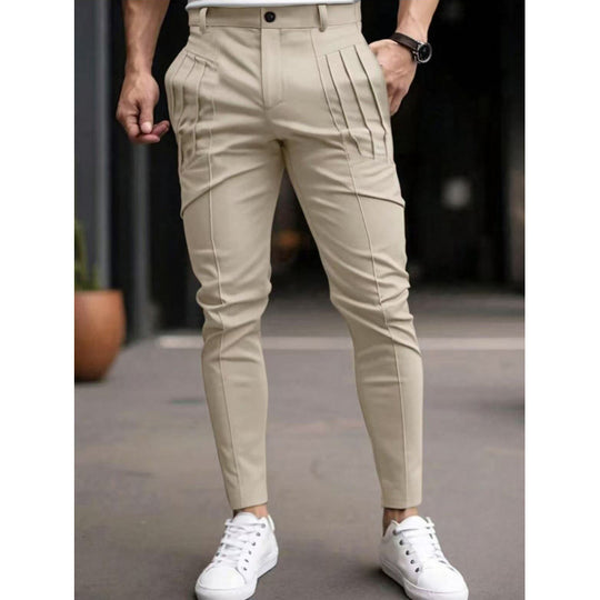 Herren stylische Slim-Fit Anzughose mit plissiertem Design EB