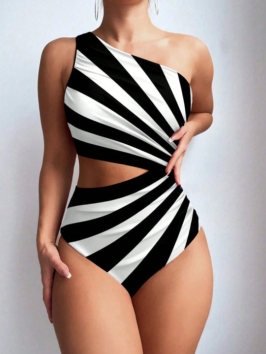 Damen Einseitiger Badeanzug mit eleganter Drapierung EB