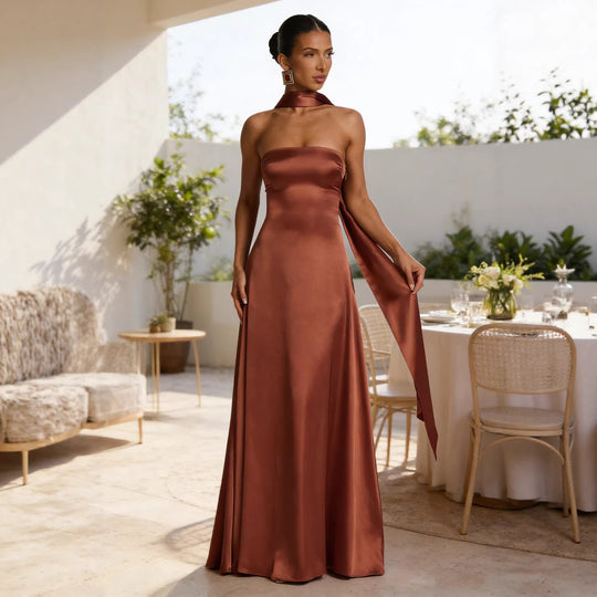 Damen Elegantes und schulterfreies Abendkleid mit fließendem Fall EB