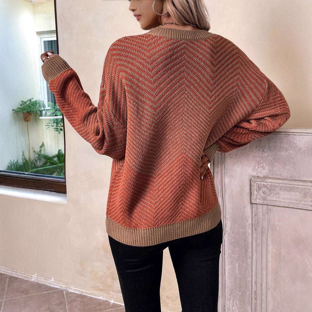 Damen Grobstrickpullover mit modernem Zickzackmuster und weitem Schnitt EB